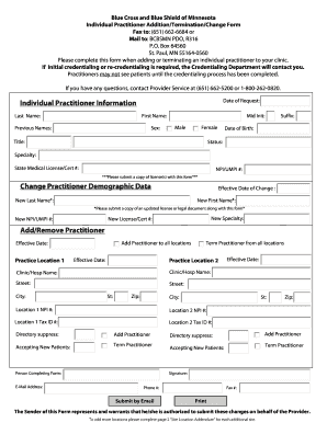 Bcbsmnincand Affiliates Individual Practitioner Additiontermination Form