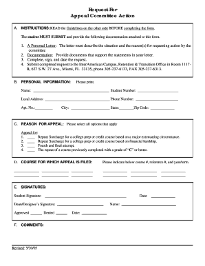  Miami Dade North Campus Request for Appeal Committe Action Form 2005-2024