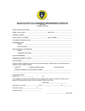 OSAGE NATION TAX COMMISSION REPOSSESSION AFFIDAVIT  Form