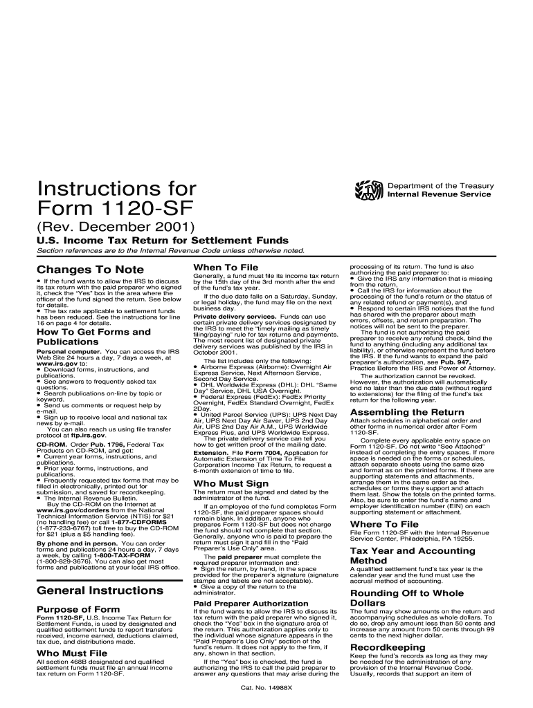 Instructions for Form 1120 SF Rev December U S Income Tax Return for Settlement Funds