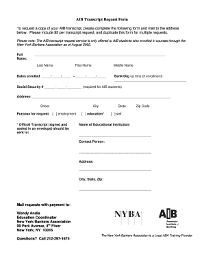 AIB Transcript Request Form New York Bankers Association