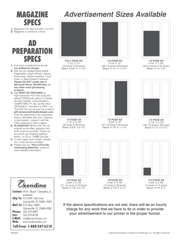 MAGAZINE SPECS AD PREPARATION SPECS Florida Leader  Form