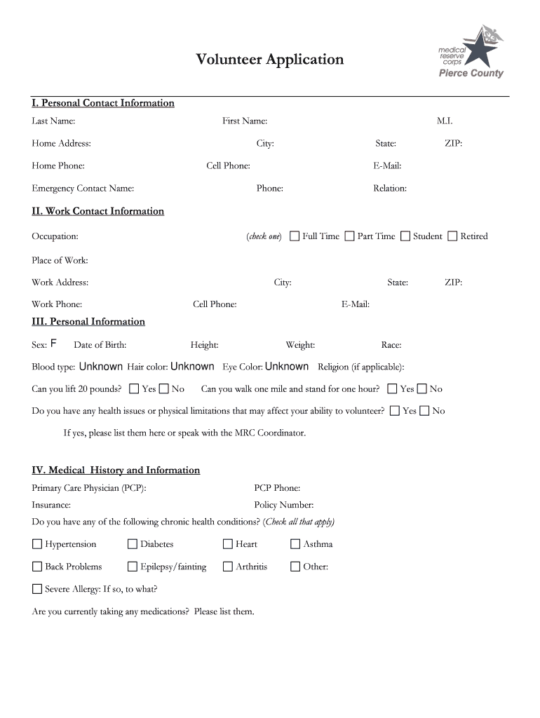 Volunteer Application Pierce County MRC  Form