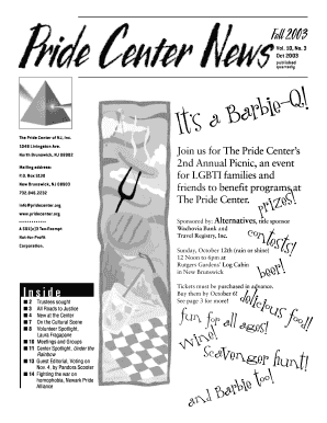 3 Oct Published Quarterly the Pride Center of NJ, Inc  Form
