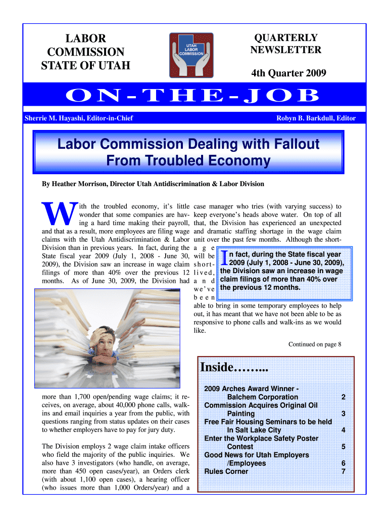 On the Job 4th Qtr 09 California Form 3522 Laborcommission Utah