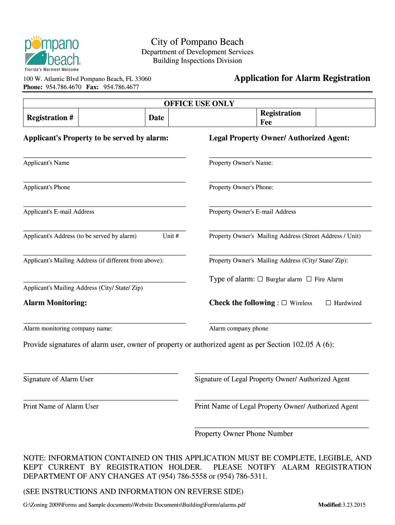  City of Pompano Beach Alarm Registration 2015-2024