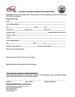 FCCLA ADVISER ACADEMY APPLICATION FCCLA&#039;s Fcclainc  Form