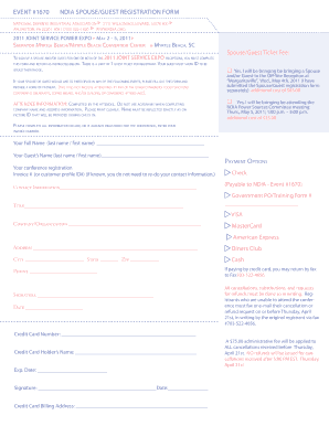 EVENT #1670 NDIA SPOUSEGUEST REGISTRATION FORM Ndia