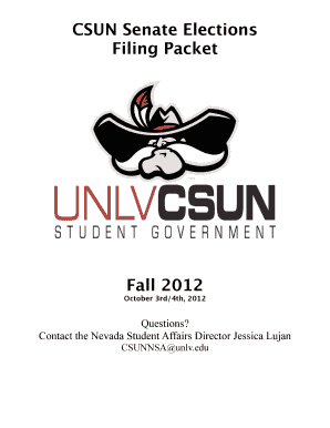 Senate Elections Filing Packet UNLV CSUN  Form