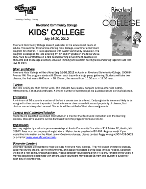 KIDS&#039; COLLEGE Riverland Community College Riverland  Form