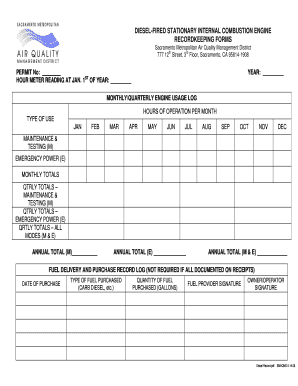  Diesel Record Keeping Form Airquality 2008-2024