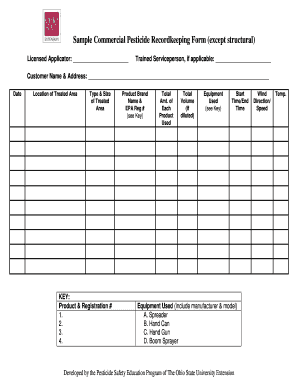 Sample Commercial Pesticide Recordkeeping Form Except Structural Pested Osu