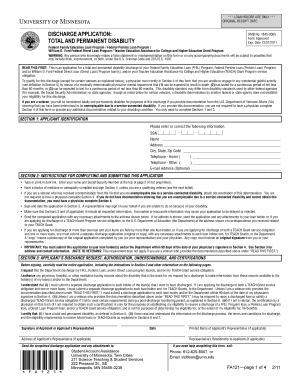 Loan Discharge Application Total and Permanent Disability Policy Umn  Form