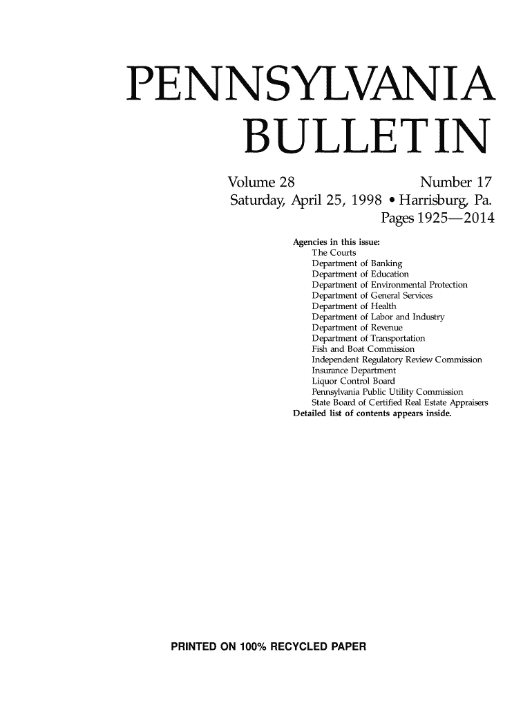 Agencies in This Issue the Courts Department of Banking Department of Education Department of Environmental Protection Departmen  Form