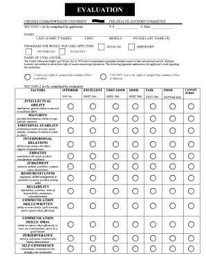 EVALUATION University College Virginia Commonwealth  Form