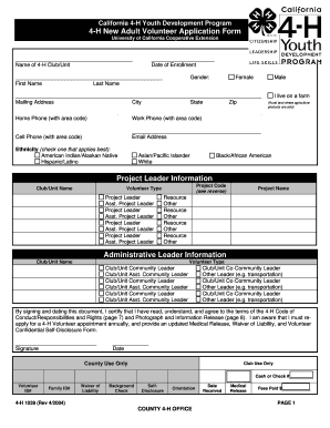 California 4 H Youth Development Program Los Angeles County  Form