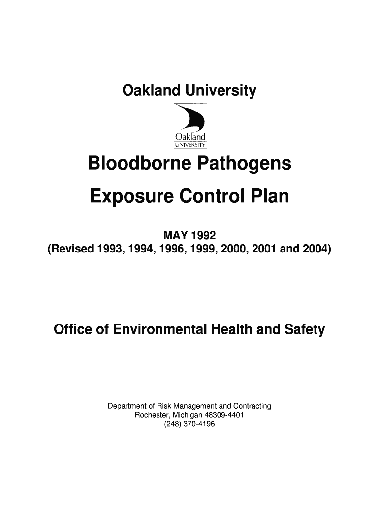 Bloodborne Pathogens Exposure Control Plan Oakland University  Form
