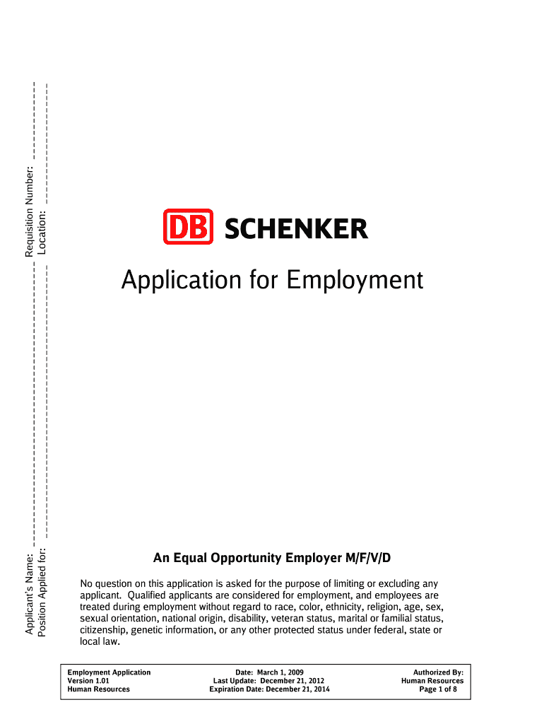  Db Schenker Application for Employment Form 2012