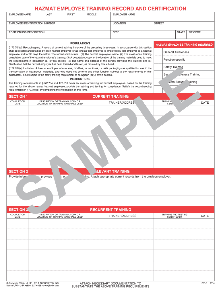 Hazmat Employee Training Record and Certification Form PDF