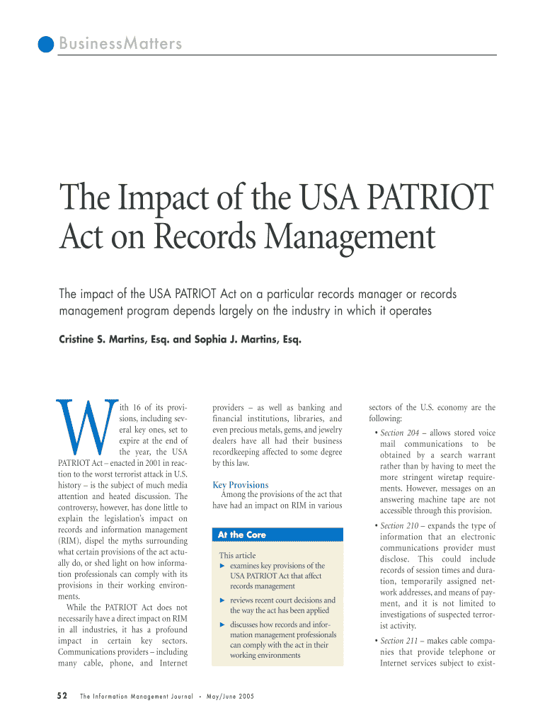 The Impact of the USA PATRIOT  Form