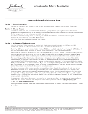 Instructions for Rollover Contribution John Hancock Retirement  Form