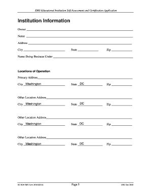 Self Assessment and Application for EMS Educational Institution Doh Dc  Form