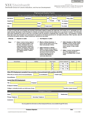 Personal Data Form PDF NYU Steinhardt School of Culture Steinhardt Nyu