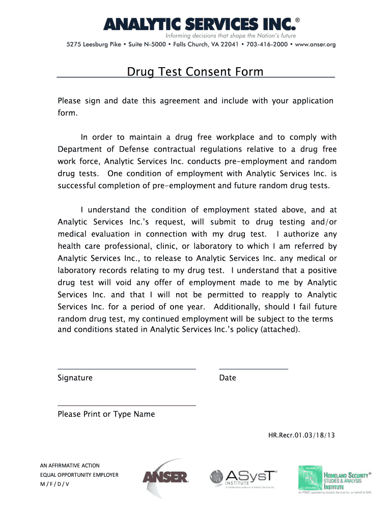 Drug Test Consent Form Anser Anser