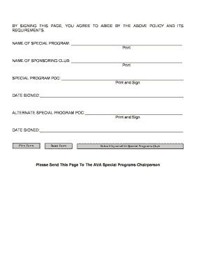 AVA Special Programs Management Policy American Volkssport  Form