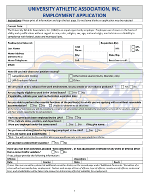 University Athletic Association, Inc Employment Application  Form
