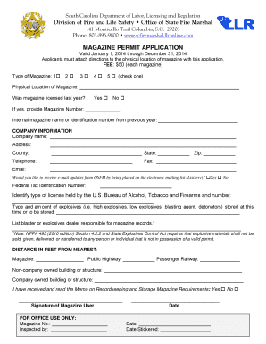 Explosive Magazine Permit Application South Carolina Office  Form