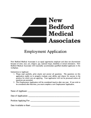 Download Printable Application PDF New Bedford Medical  Form