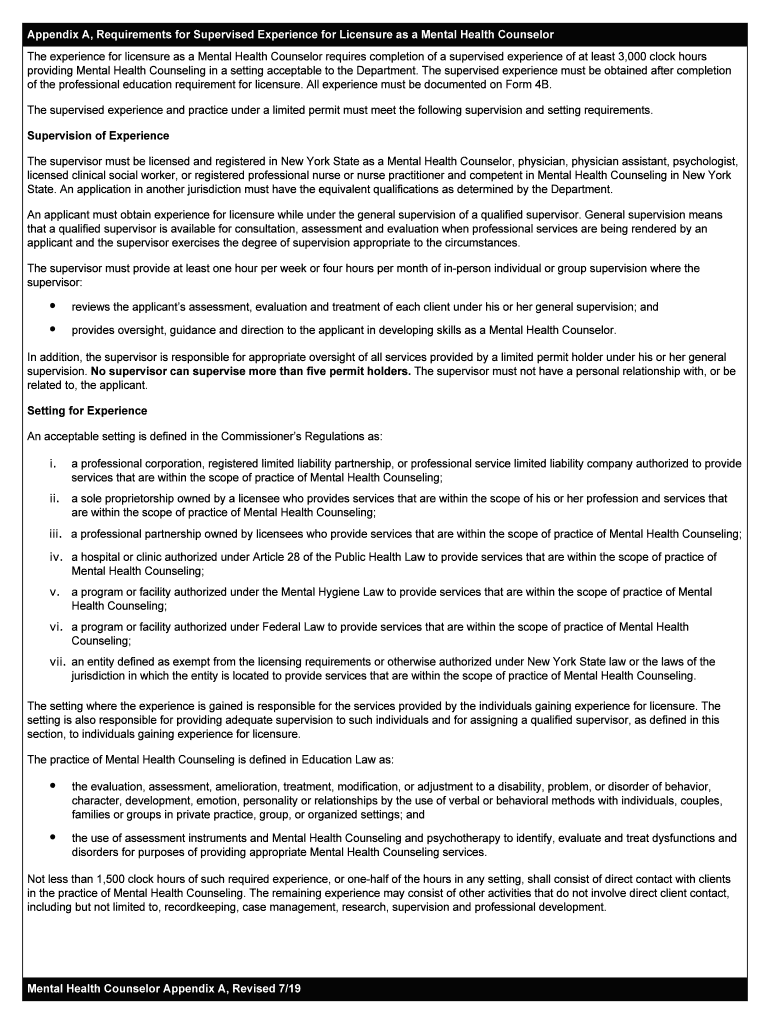 Mental Health Counselor Application Packet Office of the  Form