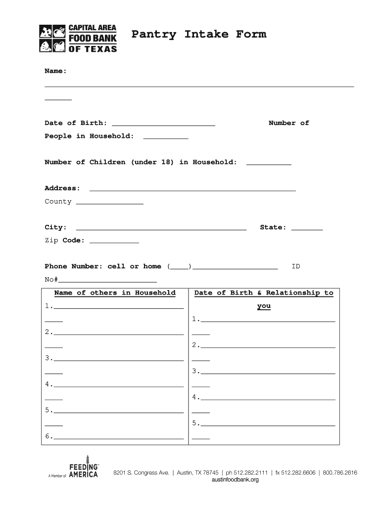 Food Bank Mobile Pantry Intake Form