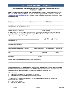 Printable Registration Form Pennsylvania State University
