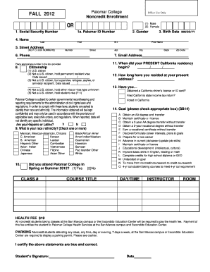 Non Credit Enrollment Form Palomar College Palomar