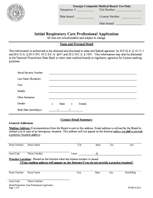 Initial Respiratory Care Professional Application Georgia Medicalboard Georgia  Form