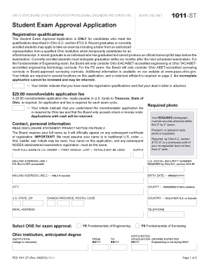 Student Exam Approval Application the State of Ohio Engineers Peps Ohio  Form