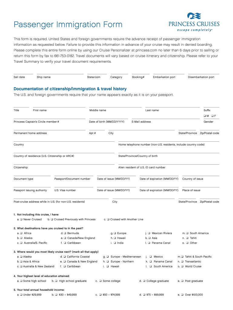  Princess Cruises Form 2013-2024