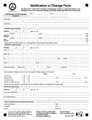 Cap Notification of Change Form