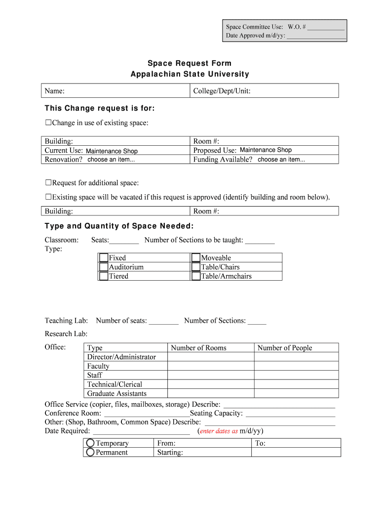 Space Request Form Appalachian State University Name College