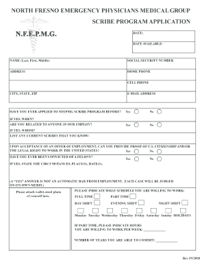 NORTH FRESNO EMERGENCY PHYSICIANS MEDICAL GROUP SCRIBE PROGRAM APPLICATION  Form