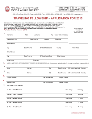 TRAVELING FELLOWSHIP APPLICATION for Aofas  Form