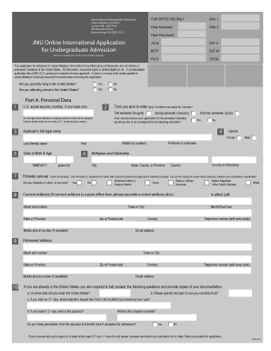 JMU Online International Application for Undergraduate Admission Jmu  Form