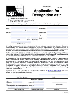 Application for Recognition as ASPRS Asprs  Form
