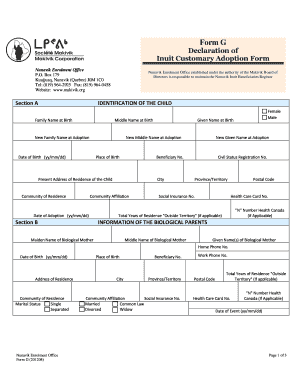 Declaration of Inuit Customary Adoption Form