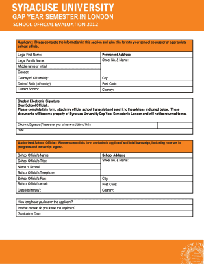 School Official Form Syracuse University Syr