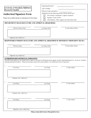 Authorized Signature Form Financial Services University of Fincsvc Umaryland