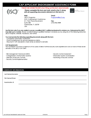 CAP APPLICANT ENDORSEMENT ASSISTANCE FORM Please Complete This Form and Mail, Email or Fax It, along with All Supporting Documen