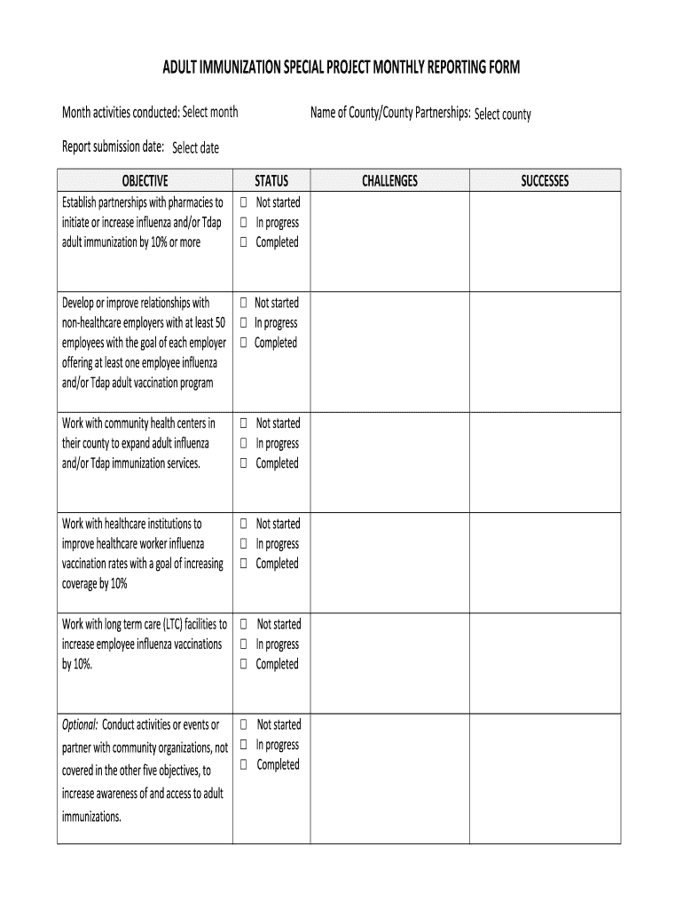 Adult Immunization Special Project Monthly Reporting Public Health Public Health Oregon  Form